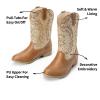 image:imageDREAM PAIRS Cowgirl Cowboy Western Boots Girls Mid Calf Riding Shoes Little KidBig KidGoldBrown