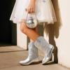 image:imageDREAM PAIRS Cowgirl Cowboy Western Boots Girls Mid Calf Riding Shoes Little KidBig KidSilver