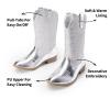 image:imageDREAM PAIRS Cowgirl Cowboy Western Boots Girls Mid Calf Riding Shoes Little KidBig KidSilver