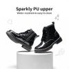 image:imageDREAM PAIRS Girls Boys Glitter Ankle Boots Side Zipper Combat Shoes with Lace Up for ToddlerLittle KidBig KidBlackPu