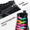 image:imageDREAM PAIRS Girls Boys Glitter Ankle Boots Side Zipper Combat Shoes with Lace Up for ToddlerLittle KidBig KidBlackPu