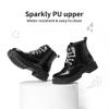 image:imageDREAM PAIRS Girls Boys Glitter Ankle Boots Side Zipper Combat Shoes with Lace Up for ToddlerLittle KidBig KidBlackpat