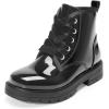 image:imageDREAM PAIRS Girls Boys Glitter Ankle Boots Side Zipper Combat Shoes with Lace Up for ToddlerLittle KidBig KidBlackpat