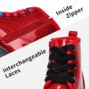 image:imageDREAM PAIRS Girls Boys Glitter Ankle Boots Side Zipper Combat Shoes with Lace Up for ToddlerLittle KidBig KidRedPu