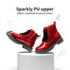image:imageDREAM PAIRS Girls Boys Glitter Ankle Boots Side Zipper Combat Shoes with Lace Up for ToddlerLittle KidBig KidRedPu
