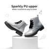 image:imageDREAM PAIRS Girls Boys Glitter Ankle Boots Side Zipper Combat Shoes with Lace Up for ToddlerLittle KidBig KidSilverPu