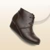 image:imageDREAM PAIRS Girls Low Wedge Heel Booties Side Zipper Ankle Boots ToddlerLittle KidBig KidBrownpu