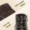image:imageDREAM PAIRS Girls Low Wedge Heel Booties Side Zipper Ankle Boots ToddlerLittle KidBig KidBrownpu