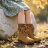 image:imageDREAM PAIRS Girls Mid Calf Combat Ankle Lace up BootsWheat