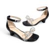 image:imageDREAM PAIRS Girls Sandals Ankle Strap Square Toe Low Heel Bow Flower Dress ShoesBlack