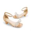 image:imageDREAM PAIRS Girls Sandals Ankle Strap Square Toe Low Heel Bow Flower Dress ShoesChampagnerhinestone