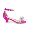 image:imageDREAM PAIRS Girls Sandals Ankle Strap Square Toe Low Heel Bow Flower Dress ShoesHot Pink