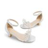 image:imageDREAM PAIRS Girls Sandals Ankle Strap Square Toe Low Heel Bow Flower Dress ShoesSilver