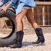 image:imageDREAM PAIRS Womens Cowboy Boots Pull On Cowgirl Boots Mid Calf Western Boots Available in Regular and Wide CalfBlackpu