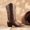 image:imageDREAM PAIRS Womens Cowboy Boots Pull On Cowgirl Boots Mid Calf Western Boots Available in Regular and Wide CalfBrownpu