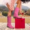 image:imageDREAM PAIRS Womens Cowboy Boots Pull On Cowgirl Boots Mid Calf Western Boots Available in Regular and Wide CalfHot Pink