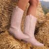 image:imageDREAM PAIRS Womens Cowboy Boots Pull On Cowgirl Boots Mid Calf Western Boots Available in Regular and Wide CalfPink