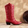 image:imageDREAM PAIRS Womens Cowboy Boots Pull On Cowgirl Boots Mid Calf Western Boots Available in Regular and Wide CalfRed
