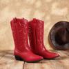 image:imageDREAM PAIRS Womens Cowboy Boots Pull On Cowgirl Boots Mid Calf Western Boots Available in Regular and Wide CalfRed
