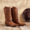 image:imageDREAM PAIRS Womens Cowboy Boots Pull On Cowgirl Boots Mid Calf Western Boots Available in Regular and Wide CalfTan