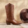 image:imageDREAM PAIRS Womens Cowboy Boots Pull On Cowgirl Boots Mid Calf Western Boots Available in Regular and Wide CalfTan