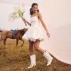 image:imageDREAM PAIRS Womens Cowboy Boots Pull On Cowgirl Boots Mid Calf Western Boots Available in Regular and Wide CalfWhite