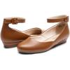 image:imageDREAM PAIRS Womens Dress Flats Ballet Low Wedge Round Toe Ankle Strap Comfortable Casual Flats ShoesBrownpu