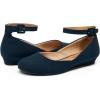image:imageDREAM PAIRS Womens Dress Flats Ballet Low Wedge Round Toe Ankle Strap Comfortable Casual Flats ShoesNavy Suede