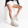 image:imageDREAM PAIRS Womens Platform Chelsea Boots Lug Sole Combat Mid Calf Slip On Chunky Ankle BootiesBeigeWhitePu