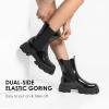 image:imageDREAM PAIRS Womens Platform Chelsea Boots Lug Sole Combat Mid Calf Slip On Chunky Ankle BootiesBlack