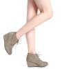 image:imageDREAM PAIRS Womens Wedge Boots Casual Fashion Lace Up Low Heel Ankle Booties ShoesTaupe