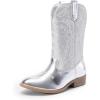 image:imageDREAM PAIRS Cowgirl Cowboy Western Boots Girls Mid Calf Riding Shoes Little KidBig KidSilver