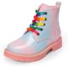 image:imageDREAM PAIRS Girls Boys Glitter Ankle Boots Side Zipper Combat Shoes with Lace Up for ToddlerLittle KidBig KidRainbowPink