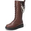 image:imageDREAM PAIRS Girls Riding Boots Knee High Side Zipper Mid Calf Shoes Little KidBig KidDark Brown