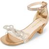 image:imageDREAM PAIRS Girls Sandals Ankle Strap Square Toe Low Heel Bow Flower Dress ShoesChampagnerhinestone