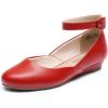 image:imageDREAM PAIRS Womens Dress Flats Ballet Low Wedge Round Toe Ankle Strap Comfortable Casual Flats ShoesRedpu