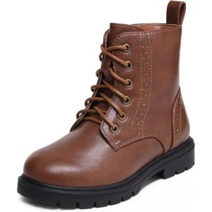 image:imageDREAM PAIRS Boys Girls Side Zipper Combat Ankle BootsToddlerLittle KidBrownPu
