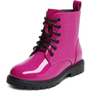 image:imageDREAM PAIRS Boys Girls Side Zipper Combat Ankle BootsToddlerLittle KidRoseRed