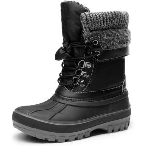 image:imageDREAM PAIRS Boys Girls Snow Boots WaterResistant Outdoor Warm Cozy AntiSlip Mid Calf Faux Fur Lining Insulated Winter Shoes for LittleBig KidsBlack