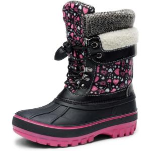 image:imageDREAM PAIRS Boys Girls Snow Boots WaterResistant Outdoor Warm Cozy AntiSlip Mid Calf Faux Fur Lining Insulated Winter Shoes for LittleBig KidsBlackFuxia