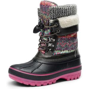 image:imageDREAM PAIRS Boys Girls Snow Boots WaterResistant Outdoor Warm Cozy AntiSlip Mid Calf Faux Fur Lining Insulated Winter Shoes for LittleBig KidsGreyFuchsia