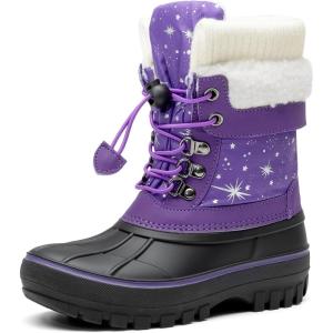 image:imageDREAM PAIRS Boys Girls Snow Boots WaterResistant Outdoor Warm Cozy AntiSlip Mid Calf Faux Fur Lining Insulated Winter Shoes for LittleBig KidsPurple