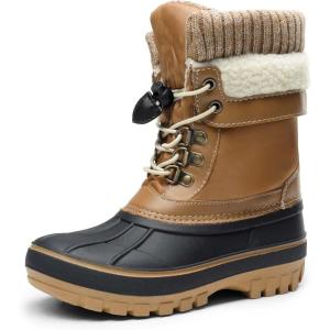 image:imageDREAM PAIRS Boys Girls Snow Boots WaterResistant Outdoor Warm Cozy AntiSlip Mid Calf Faux Fur Lining Insulated Winter Shoes for LittleBig KidsTan