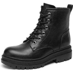 image:imageDREAM PAIRS Combat Boots Ankle Booties Laceup Platform Side Zipper Lug Sole Boots Ankle Boots for WomenBlack