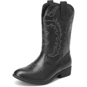 image:imageDREAM PAIRS Cowgirl Cowboy Western Boots Girls Mid Calf Riding Shoes Little KidBig KidBlack