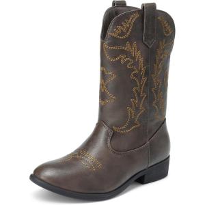 image:imageDREAM PAIRS Cowgirl Cowboy Western Boots Girls Mid Calf Riding Shoes Little KidBig KidBrown