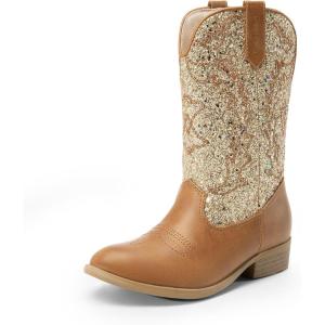 image:imageDREAM PAIRS Cowgirl Cowboy Western Boots Girls Mid Calf Riding Shoes Little KidBig KidGoldBrown
