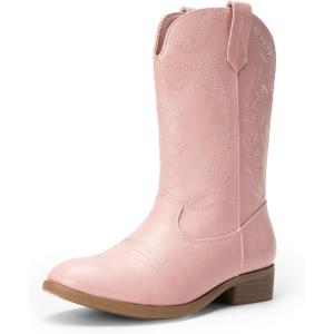 image:imageDREAM PAIRS Cowgirl Cowboy Western Boots Girls Mid Calf Riding Shoes Little KidBig KidPink
