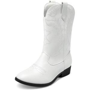 image:imageDREAM PAIRS Cowgirl Cowboy Western Boots Girls Mid Calf Riding Shoes Little KidBig KidWhite