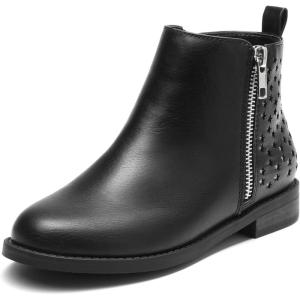 image:imageDREAM PAIRS Girls Ankle Boots Kids Fashion Booties with Glitter Stars Side Zipper Low Heels Warm Shoes for ToddlerLittle KidBig KidBlackPu